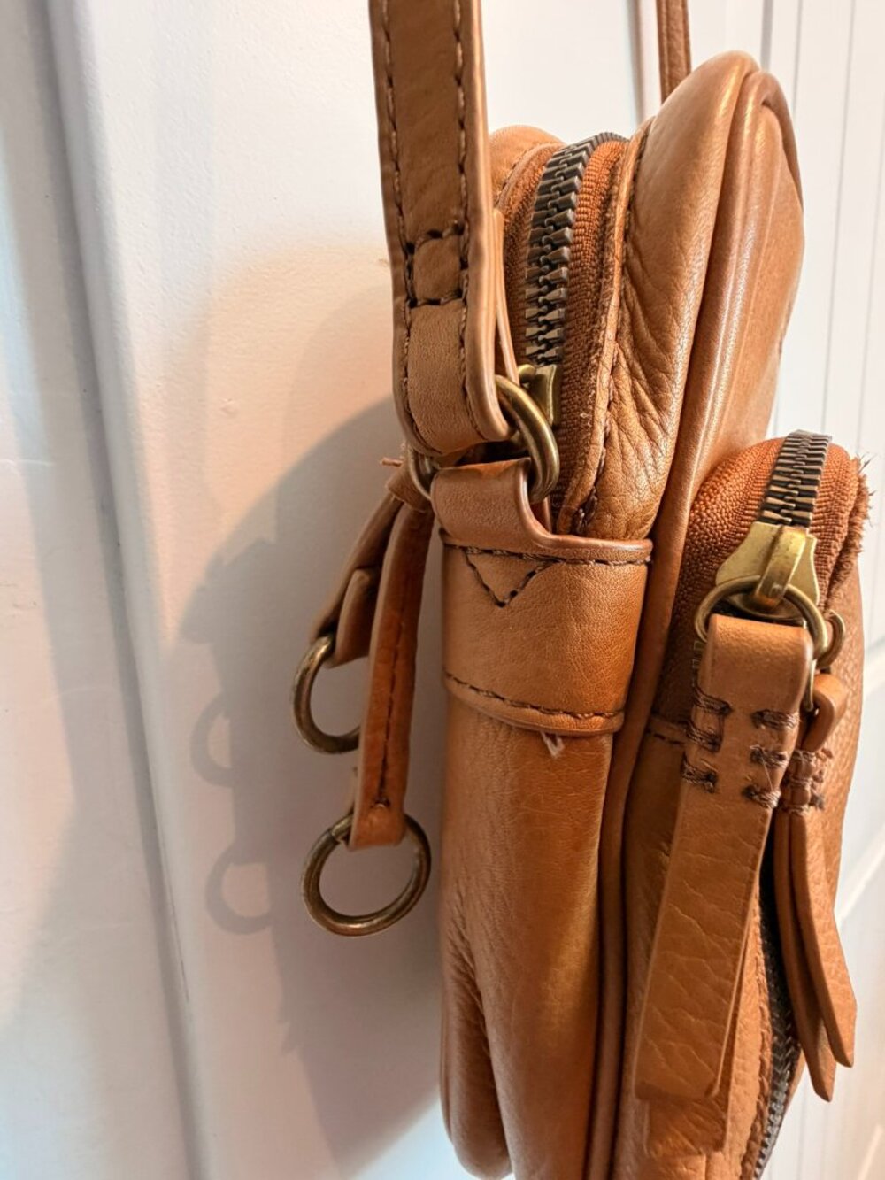 American Leather Co. Genuine Leather Crossbody Bag | Tan Camel Leather - Picture 6 of 11